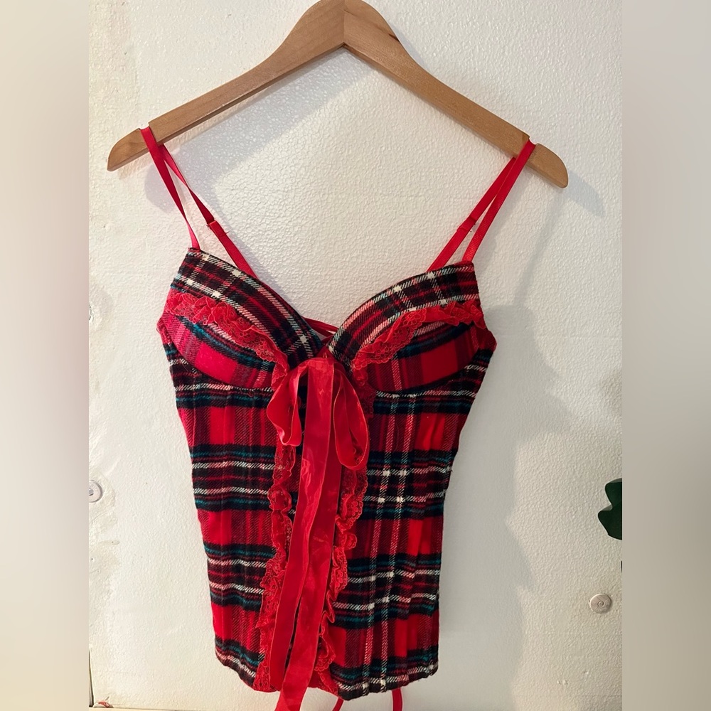 Red Plaid Corset Bustier